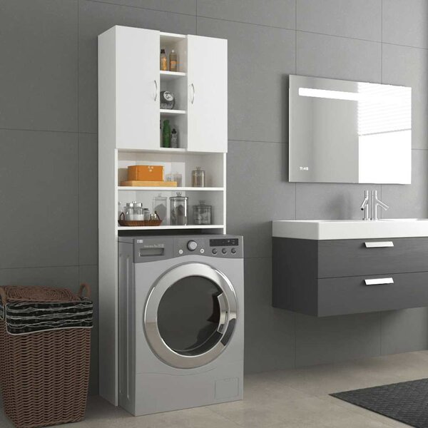 Wasmachinekast 64X25,5X190 Cm Hoogglans wit