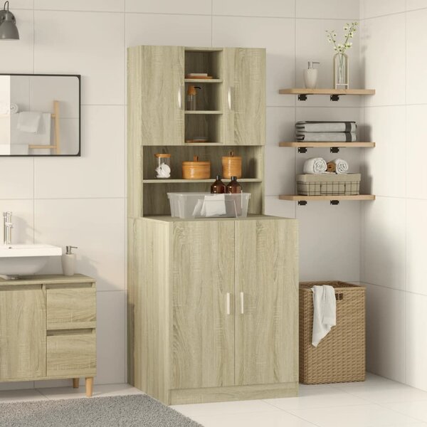 Wasmachinekasten 2 St Bewerkt Hout Kleurig Sonoma eiken