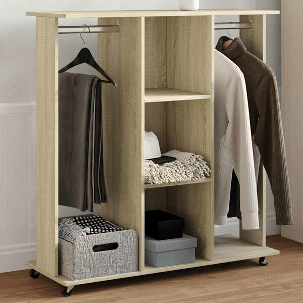 Kledingkast Met Wielen 102X38X110 Cm Bewerkt Hout Sonoma eiken