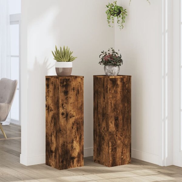 Plantenstandaards Bewerkt Hout 25 x 25 x 80 cm Gerookt eiken