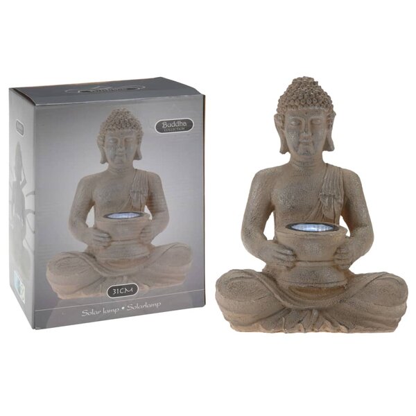 Boeddha met solarlamp polystone