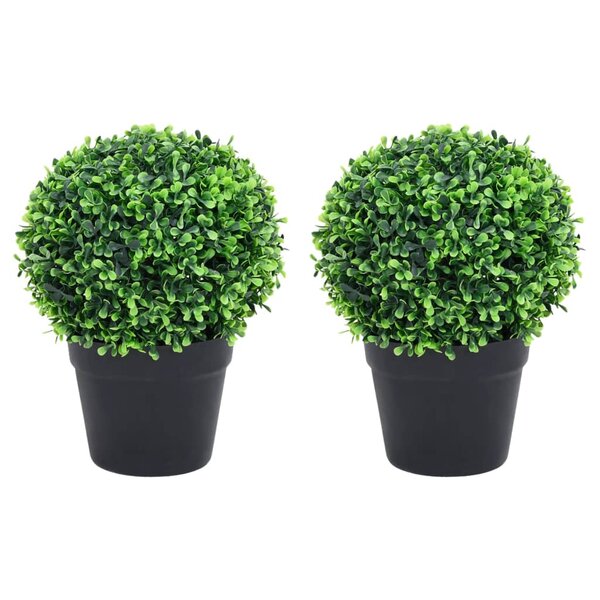Kunstplanten met pot 2 st buxus bolvorming 27 cm groen