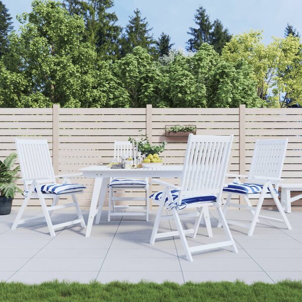 Stoelkussens 4 st gestreept 40x40x7 cm stof wit en blauw