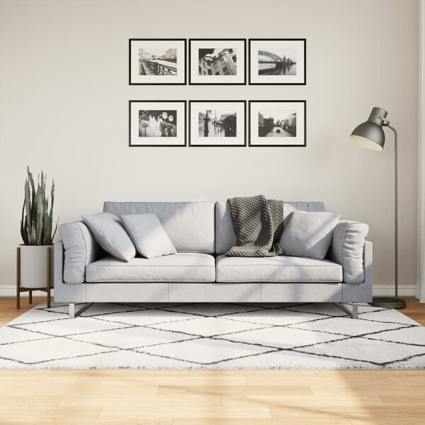 Vloerkleed Shaggy Hoogpolig Modern Cr&egrave;me En Cr&egrave;mekleurig En Zwart 140 x 200 cm