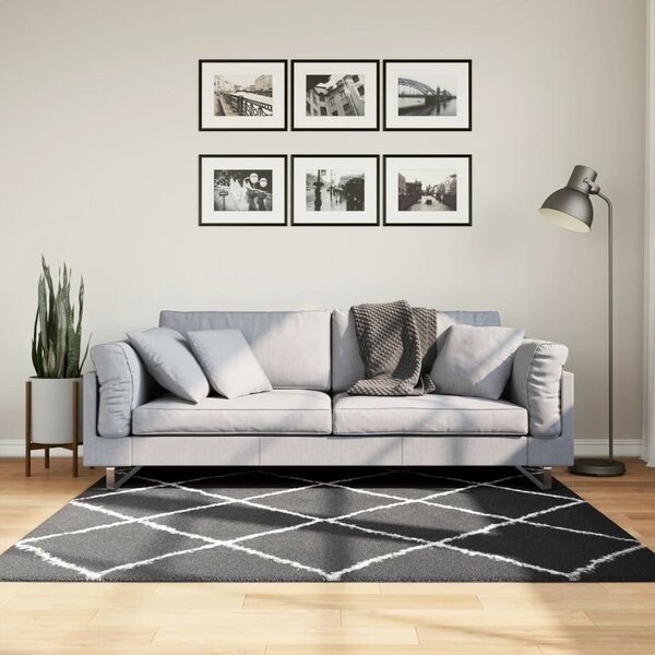 Vloerkleed shaggy hoogpolig modern 160x160 cm zwart en cr&egrave;me