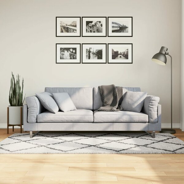 Vloerkleed Pamplona Shaggy Hoogpolig Cr&egrave;me En Cr&egrave;mekleurig En Zwart 100 x 200 cm