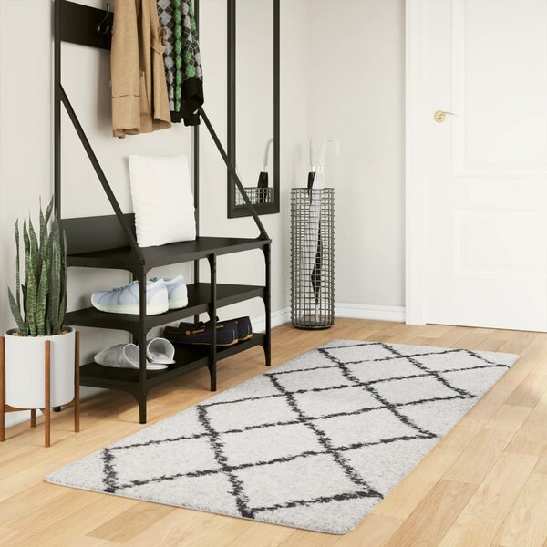 Vloerkleed Shaggy Hoogpolig Modern Cr&egrave;me En Cr&egrave;mekleurig En Zwart 80 x 200 cm