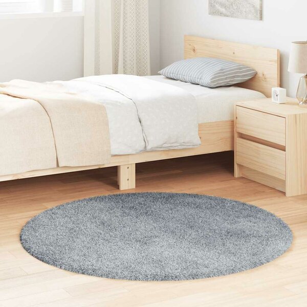 Hoogpolig Vloerkleed Navarra Polyester Zilvergrijs 120 x 120 cm Rond
