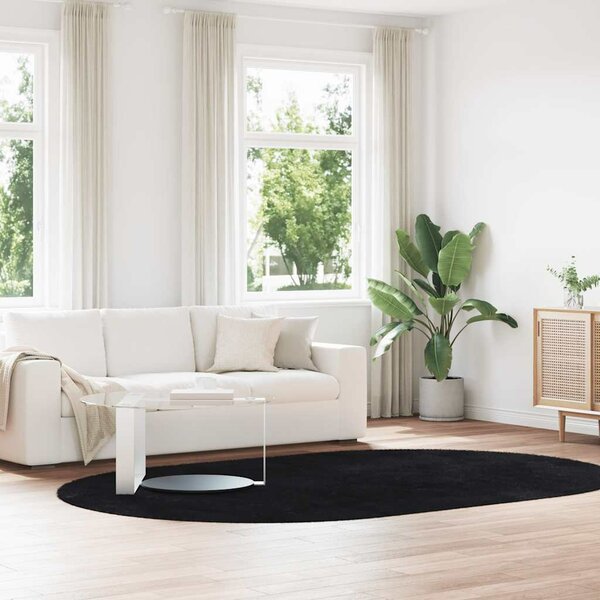 Hoogpolig Vloerkleed Navarra Polyester Zwart 300 x 200 cm ovaal