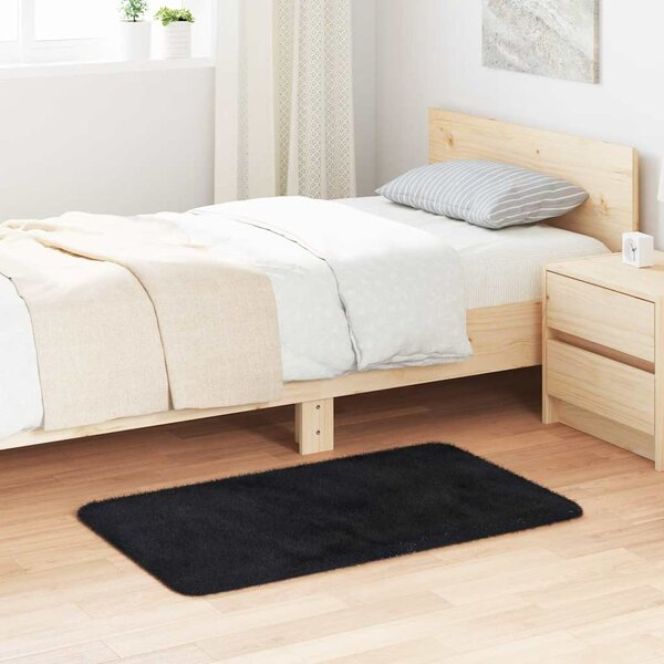 Hoogpolig Vloerkleed Navarra Polyester Zwart 60 x 100 cm Rechthoekig