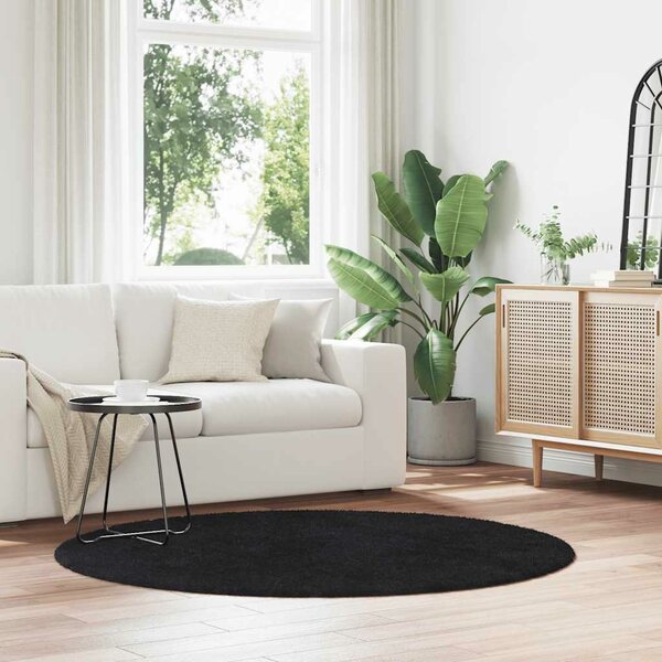 Hoogpolig Vloerkleed Navarra Polyester Zwart 160 x 160 cm Rond
