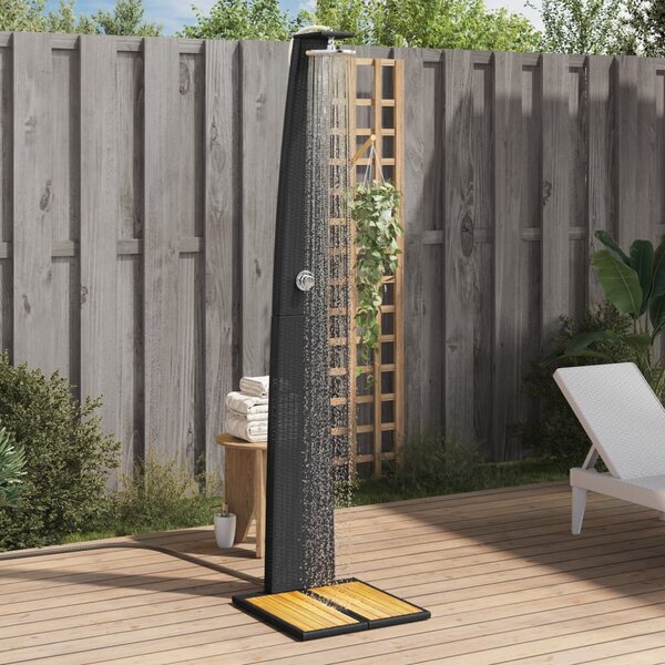 Buitendouche 55X60X224 Cm Poly Rattan En Acaciahout Zwart