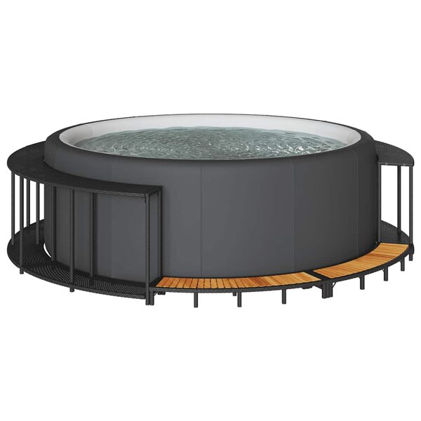 Hottub Surround Opbergruimte Houten Opstapje Poly Rattan Zwart