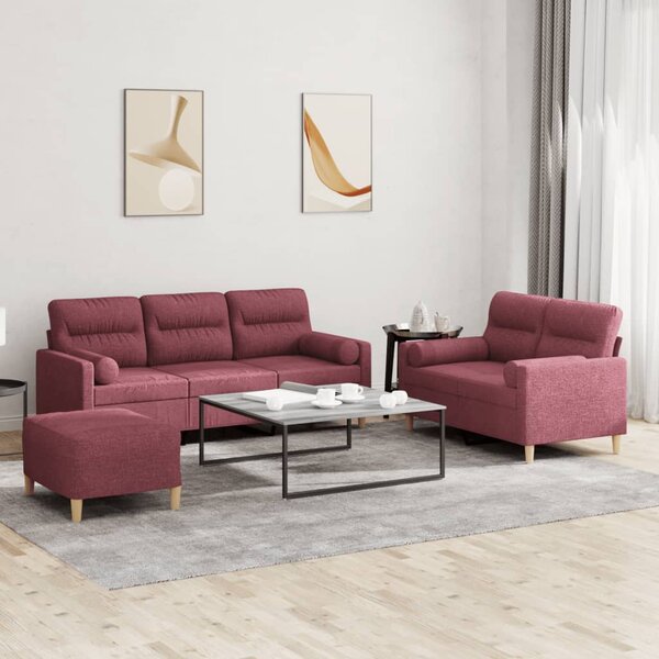 3-delige Loungeset met kussens stof wijnrood