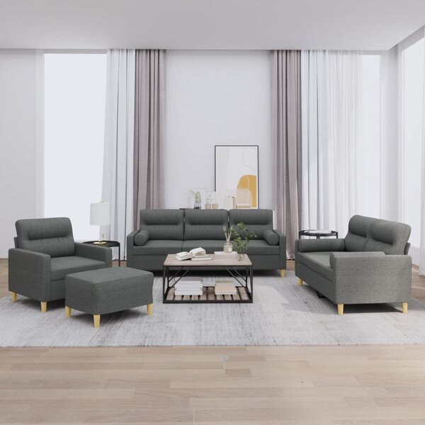 4-delige Loungeset met kussens stof donkergrijs