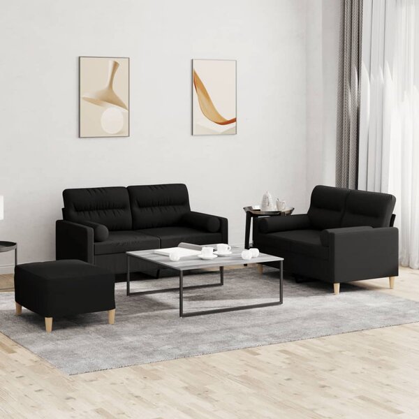 3-delige Loungeset met kussens stof zwart