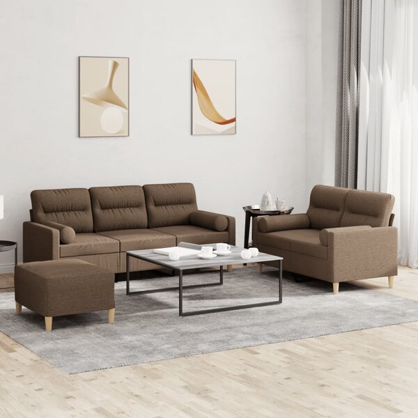 3-delige Loungeset met kussens stof bruin
