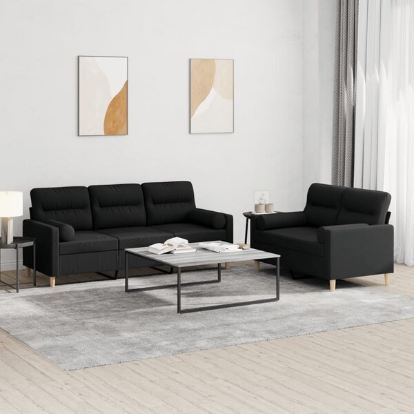 2-Delige Loungeset Stof Zwart met kussens