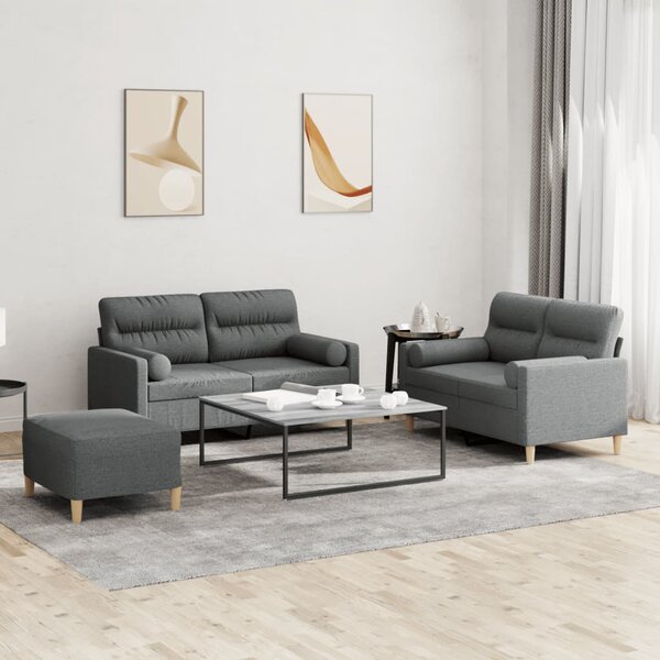 3-Delige Loungeset Met Kussens Stof Donkergrijs