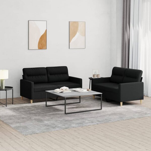 2-Delige Loungeset Stof Zwart met kussens