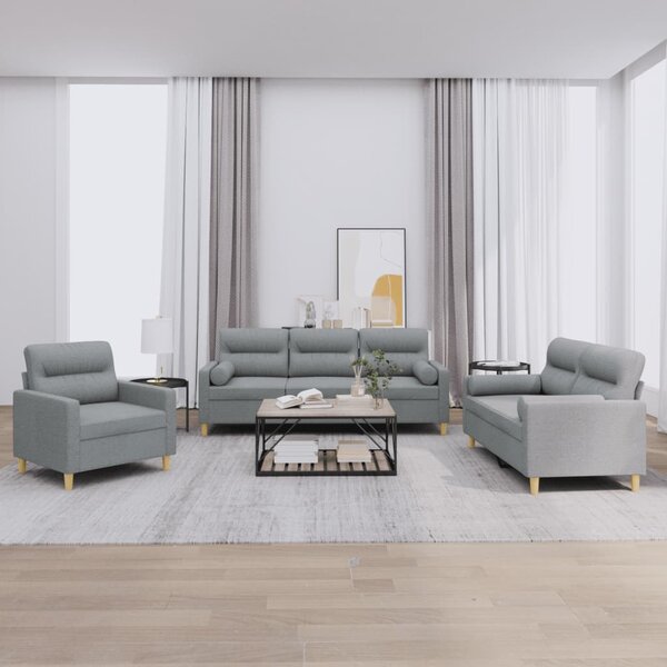 3-Delige Loungeset Stof Lichtgrijs met kussens
