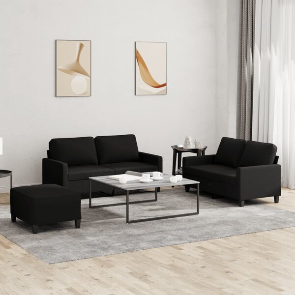 3-Delige Loungeset Met Kussens Stof Zwart