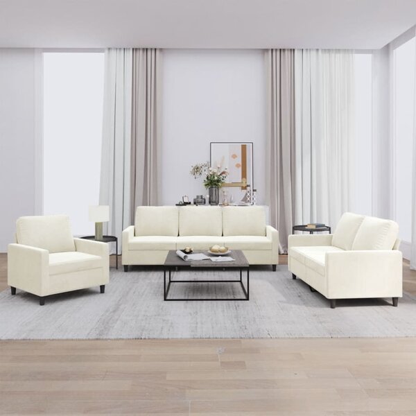 3-delige Loungeset met kussens fluweel cr&egrave;mekleurig
