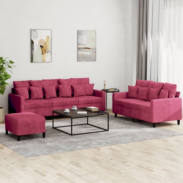3-Delige Loungeset Met Kussens Fluweel Wijnrood