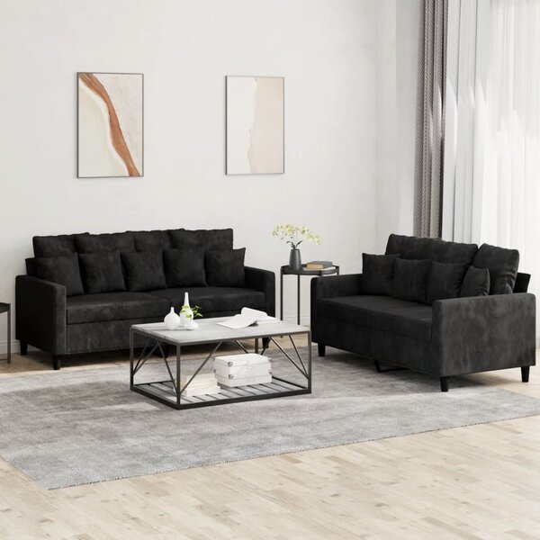 2-Delige Loungeset Fluweel Zwart met kussens