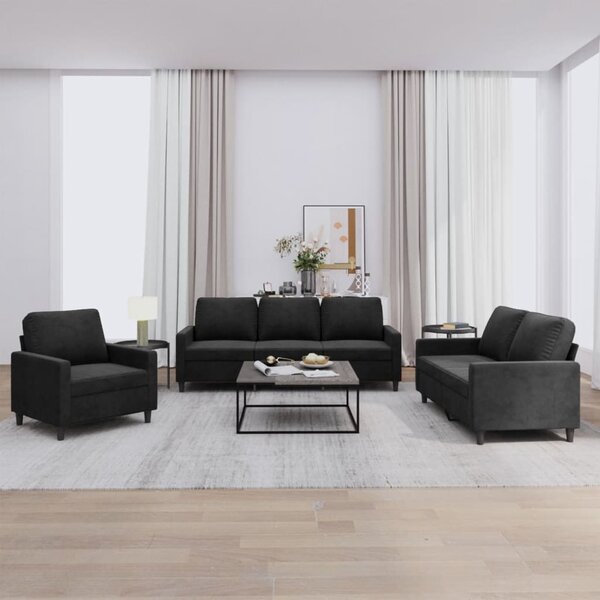3-Delige Loungeset Fluweel Zwart met kussens