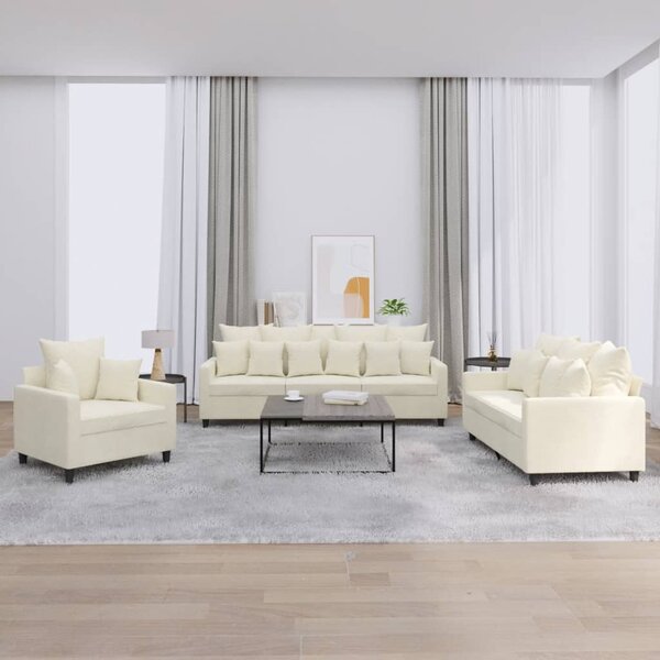 3-Delige Loungeset Fluweel Kleurig Cr&egrave;me met kussens