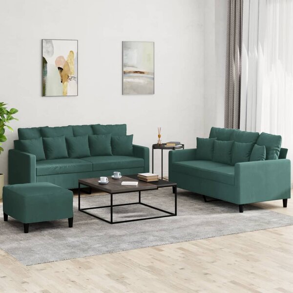 3-Delige Loungeset Met Kussens Fluweel Donkergroen
