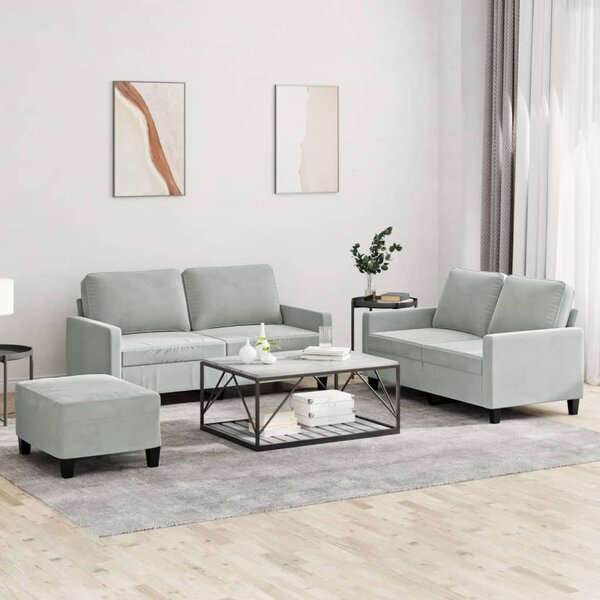 3-Delige Loungeset Met Kussens Fluweel Lichtgrijs