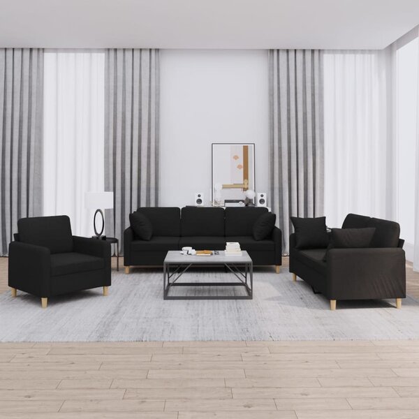 3-Delige Loungeset Stof Zwart met kussens
