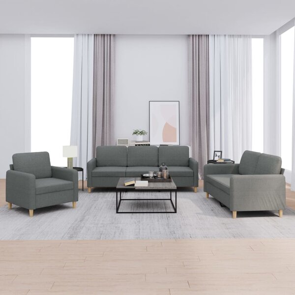 3-Delige Loungeset Met Kussens Stof Donkergrijs