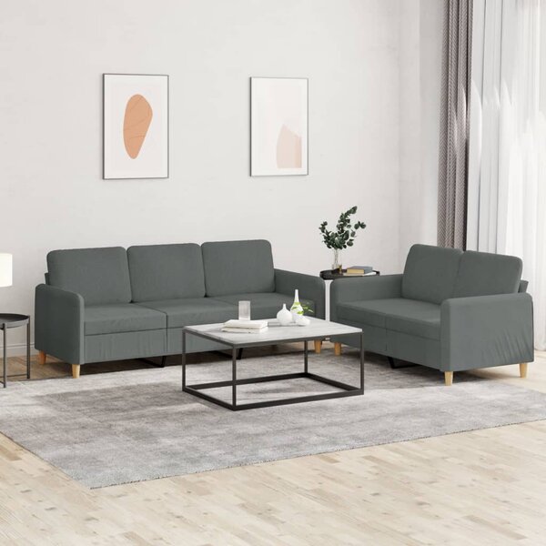 2-Delige Loungeset Met Kussens Stof Donkergrijs