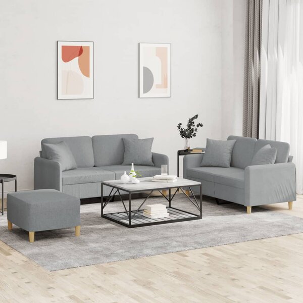 3-Delige Loungeset Met Kussens Stof Lichtgrijs