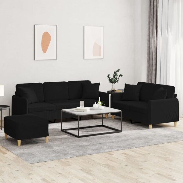 3-Delige Loungeset Met Kussens Stof Zwart