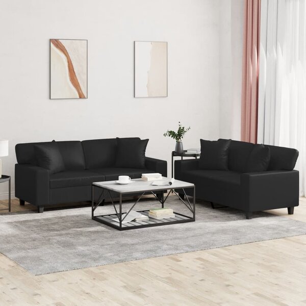 2-Delige Loungeset Kunstleer Zwart met kussens