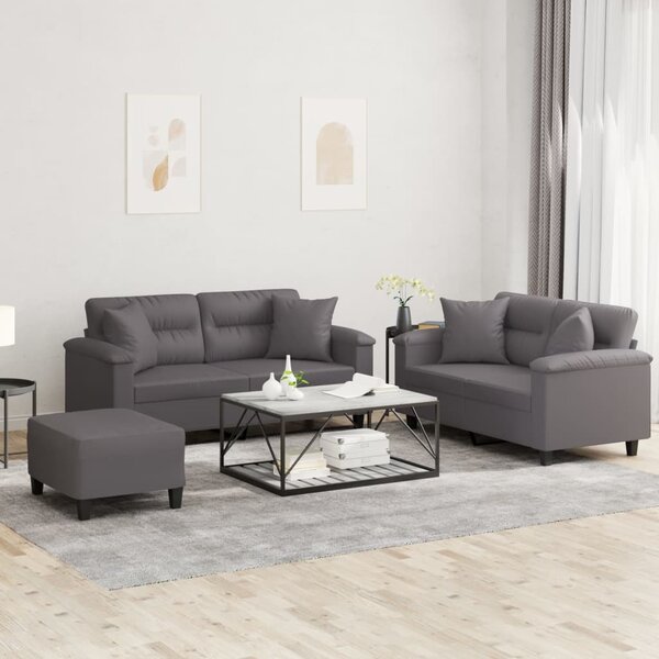 3-Delige Loungeset Met Kussens Kunstleer Grijs