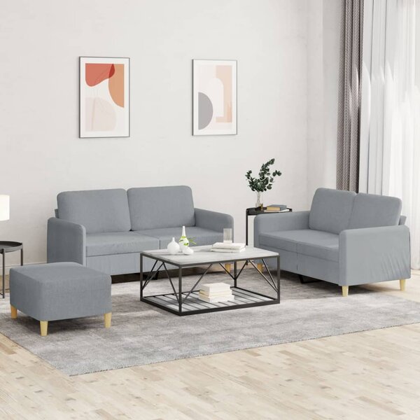 3-Delige Loungeset Met Kussens Stof Lichtgrijs