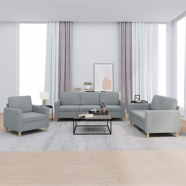 3-Delige Loungeset Met Kussens Stof Lichtgrijs