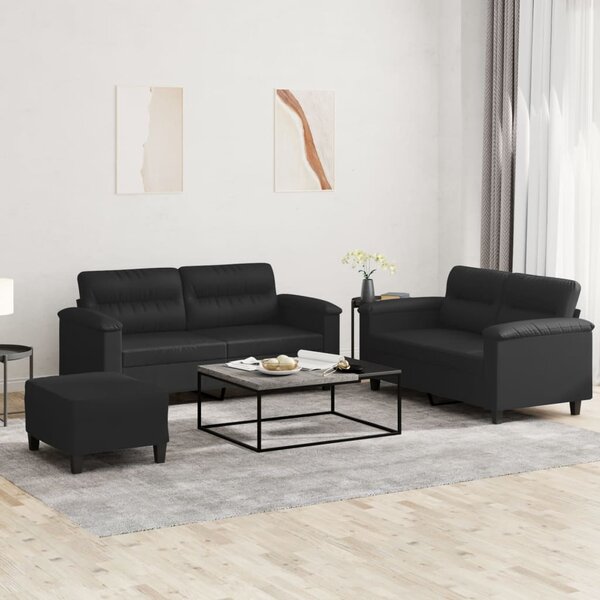 3-Delige Loungeset Met Kussens Kunstleer Zwart