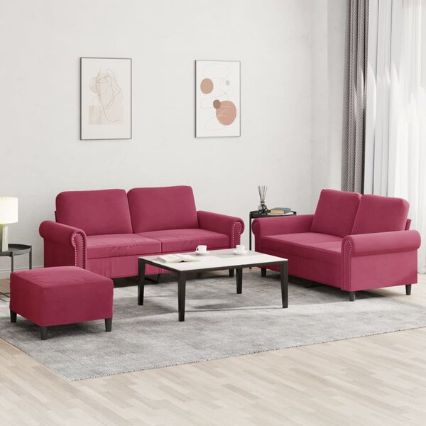 3-Delige Loungeset Met Kussens Fluweel Wijnrood