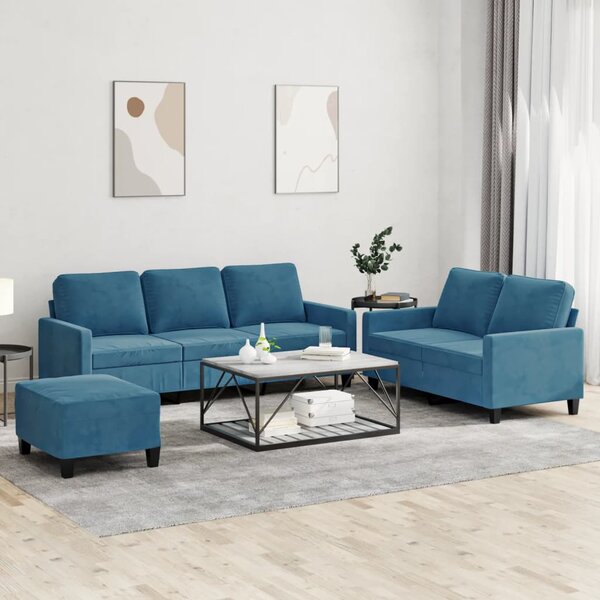 3-Delige Loungeset Met Kussens Fluweel Blauw