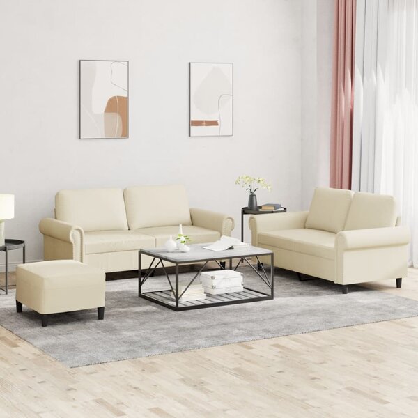 3-delige Loungeset met kussens kunstleer cr&egrave;me