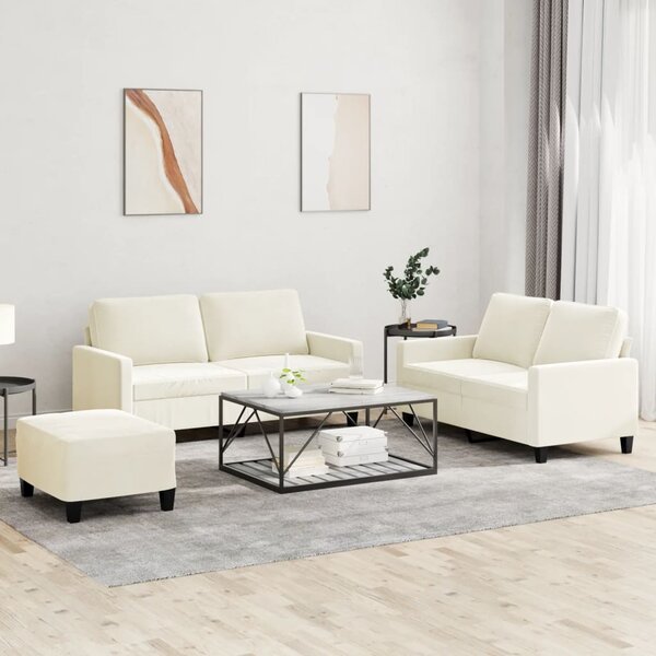 3-Delige Loungeset Met Kussens Fluweel Kleurig Cr&egrave;me