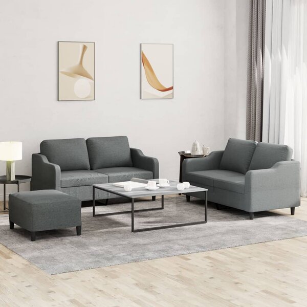 3-Delige Loungeset Met Kussens Stof Donkergrijs