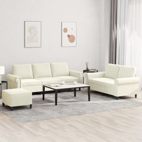 3-Delige Loungeset Met Kussens Fluweel Kleurig Cr&egrave;me