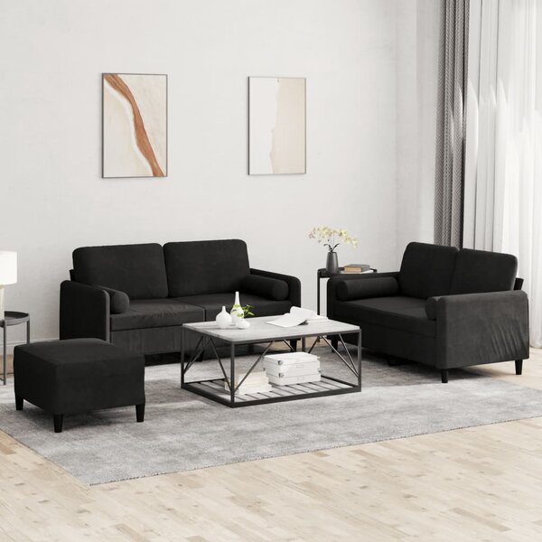 3-Delige Loungeset Met Kussens Fluweel Zwart